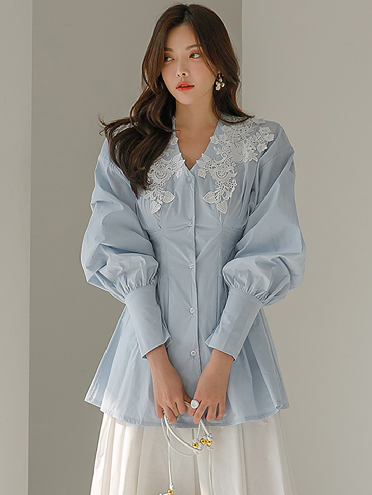 S470 Lace Line pin tuck Shirt(18th REORDER) Korea