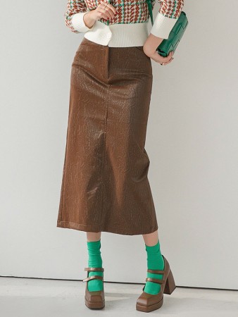 SK2355 Crack Leather Midi Skirt Korea