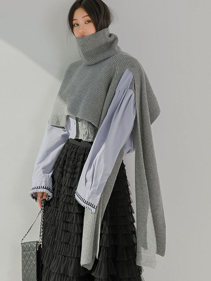 E2854 wool turtleneck Unbalance shawl knit*front,back wearable*(9th REORDER) Korea