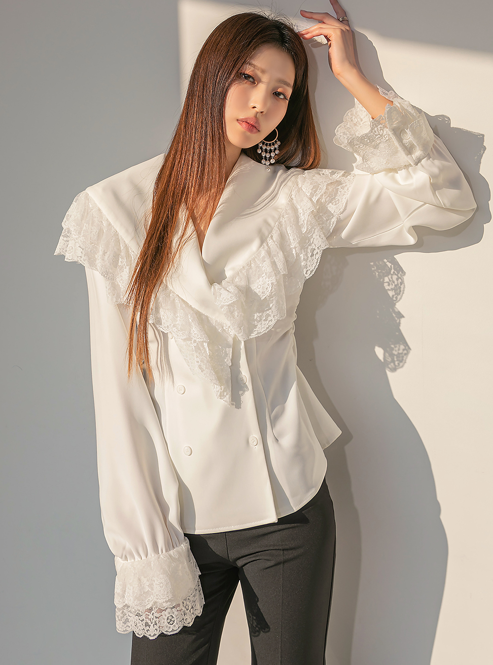 B2774 Sailor Collar Lace Slim blouse Korea