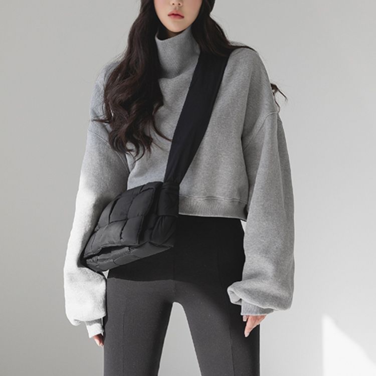E2595 Fleece-Lined Turtleneck Crop Sweatshirt Korea