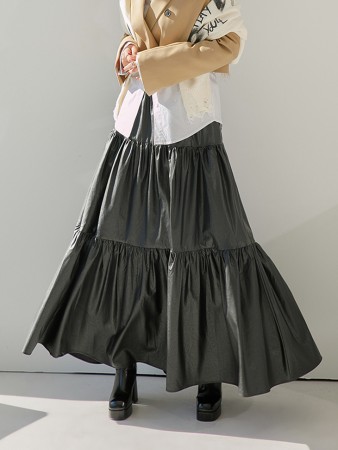 SK2347 Leather Bendable Cancan Long Skirt Korea