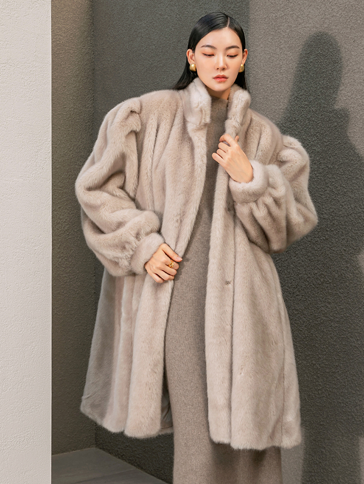 J9151 Fake fur Shirring pin tuck coat Korea