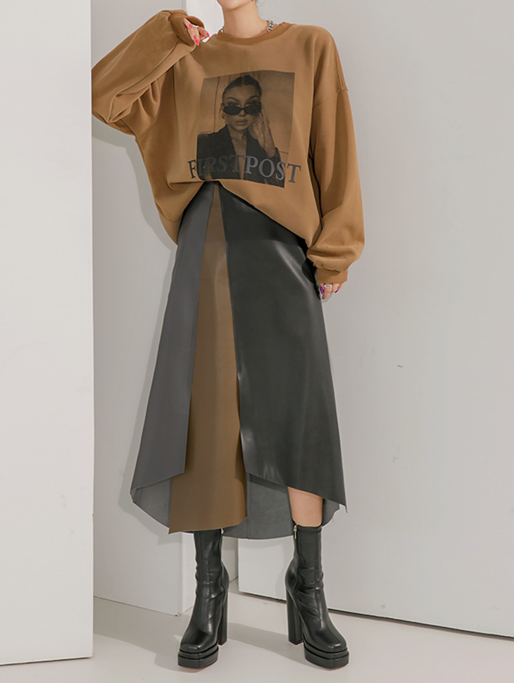 SK2380 fleece-lined Leather banding Unbalance skirt(12nd REORDER) Korea