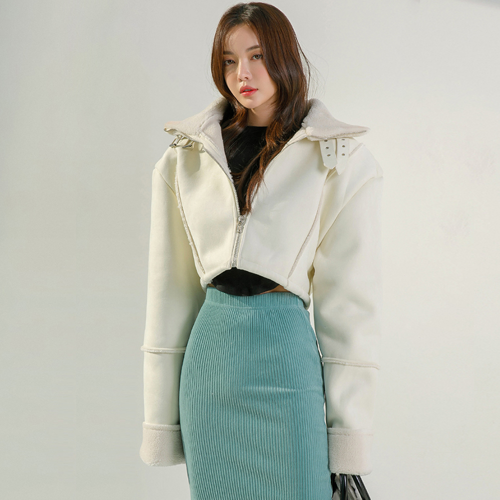 J1647 Suede high neck Crop shearling jacket*Bookle fur lining*(9th REORDER) Korea