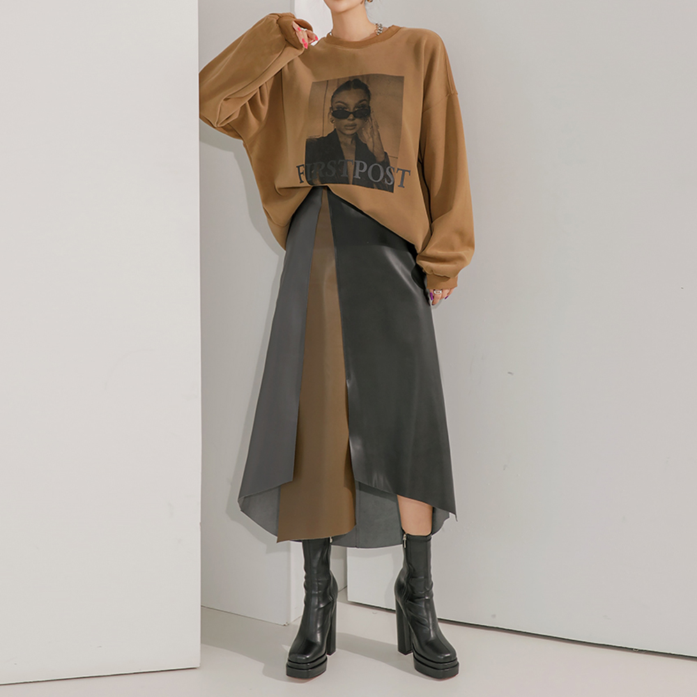 SK2380 fleece-lined Leather banding Unbalance skirt(6th REORDER) Korea