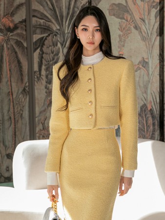 J1680 블리 wool boucle Gold-Button single Jacket*YELLOW Lsize Production*(3rd REORDER) Korea