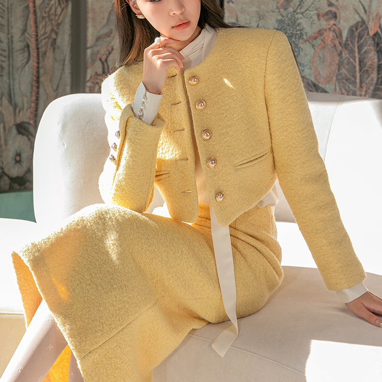J1680 블리 wool boucle Gold-Button single Jacket*YELLOW Lsize Production*(3rd REORDER)(Production기간 2주소요, 순차발송예정) Korea