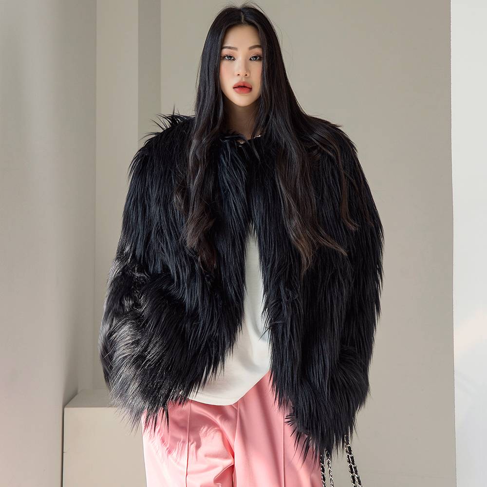 J1684 fringe fur single Jacket*quilted lining* Korea