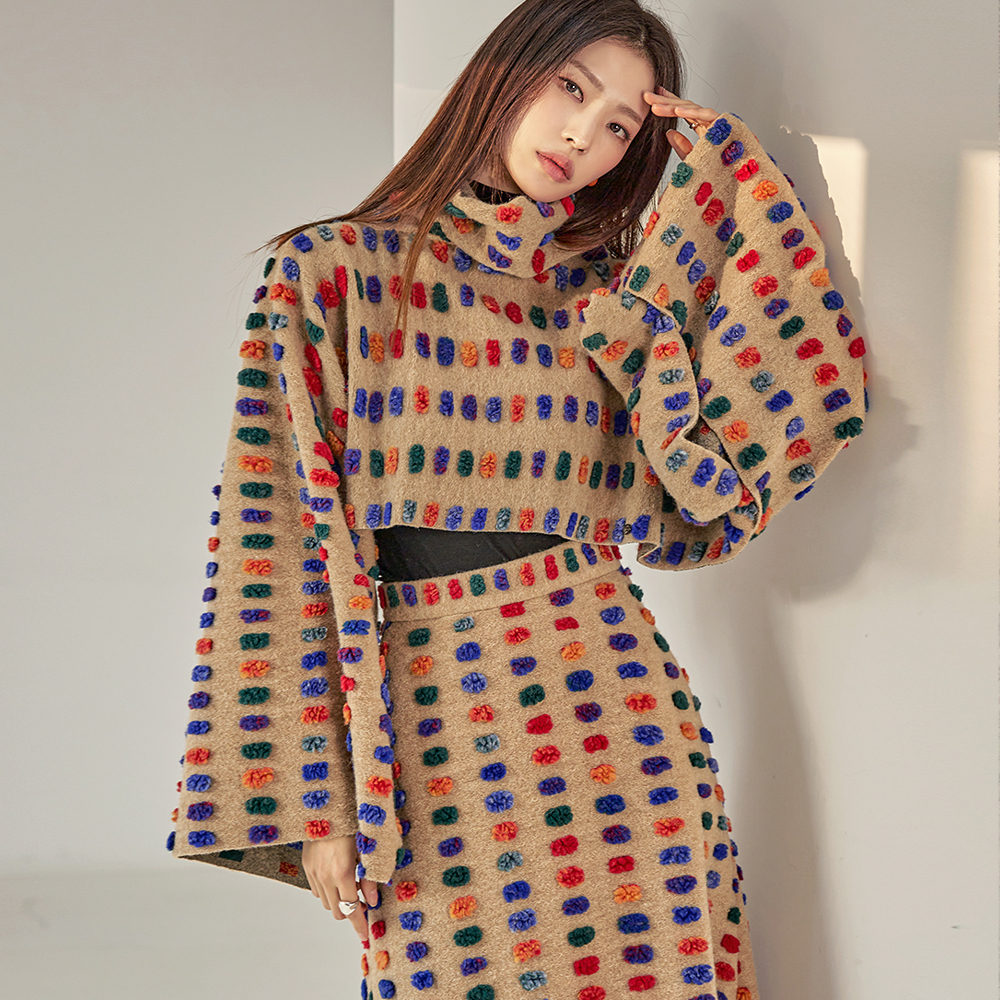 E9022  wool Color scheme boucle turtleneck High Crop Top Korea