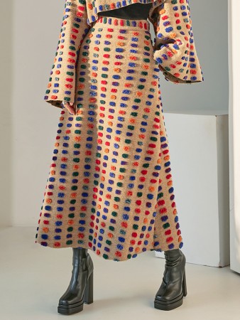 SK9177 wool Color scheme boucle A-line Long skirt Korea