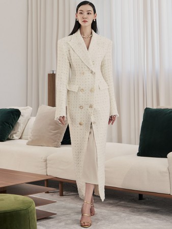 J9219 Tweed wool Slim Maxi Double coat Korea