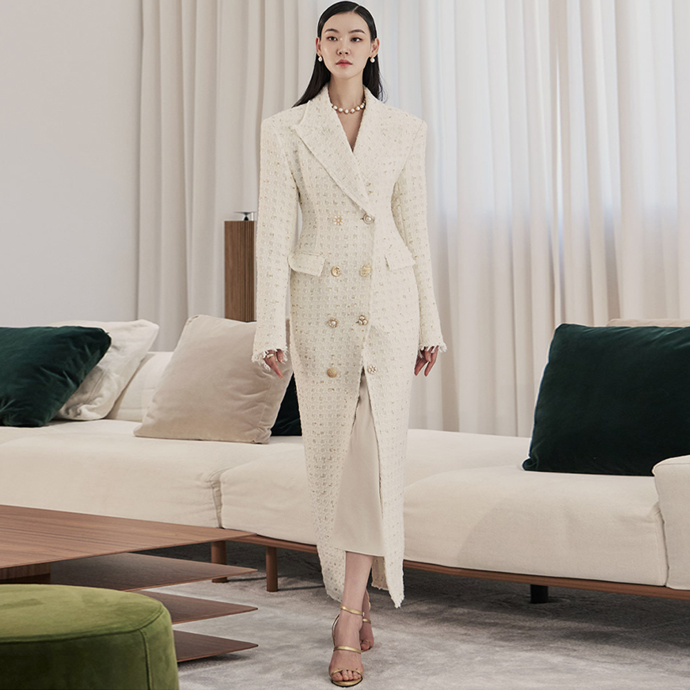 J9219 Tweed wool Slim Maxi Double coat Korea