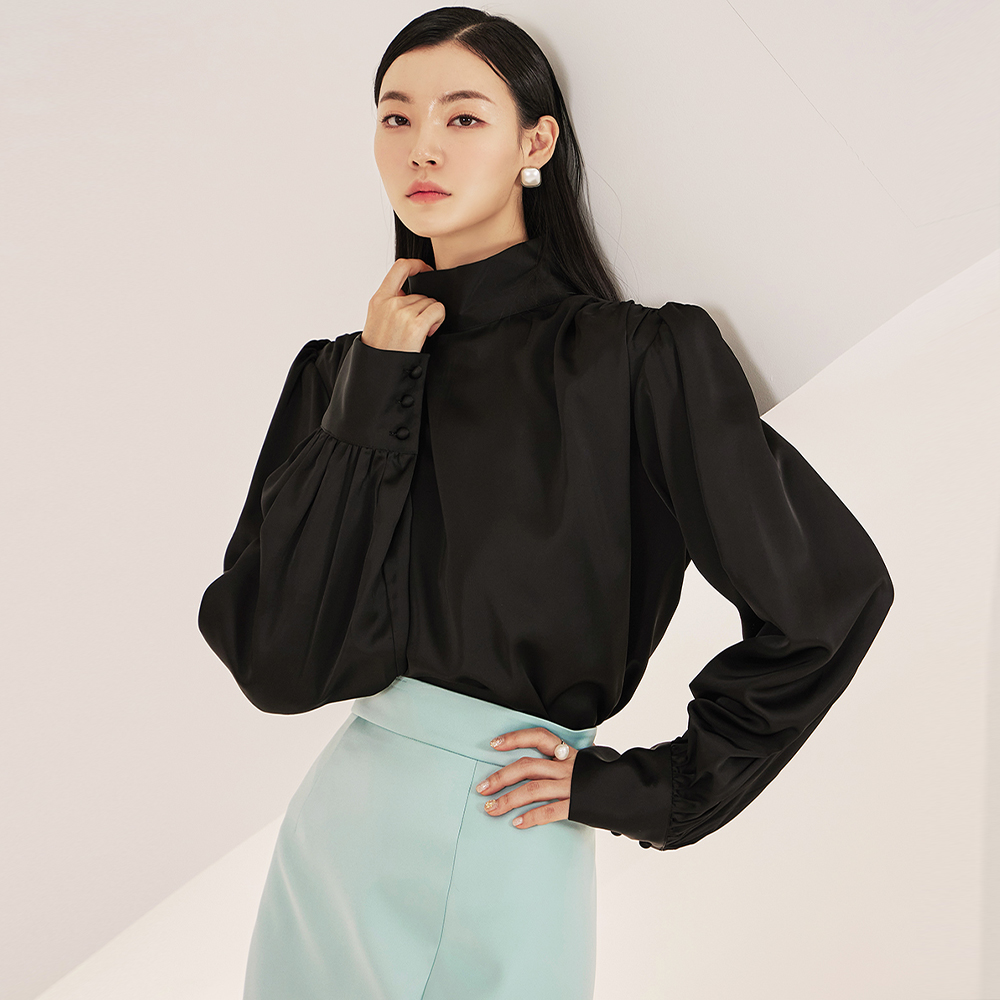 B2788 Satin Pad high neck blouse Korea