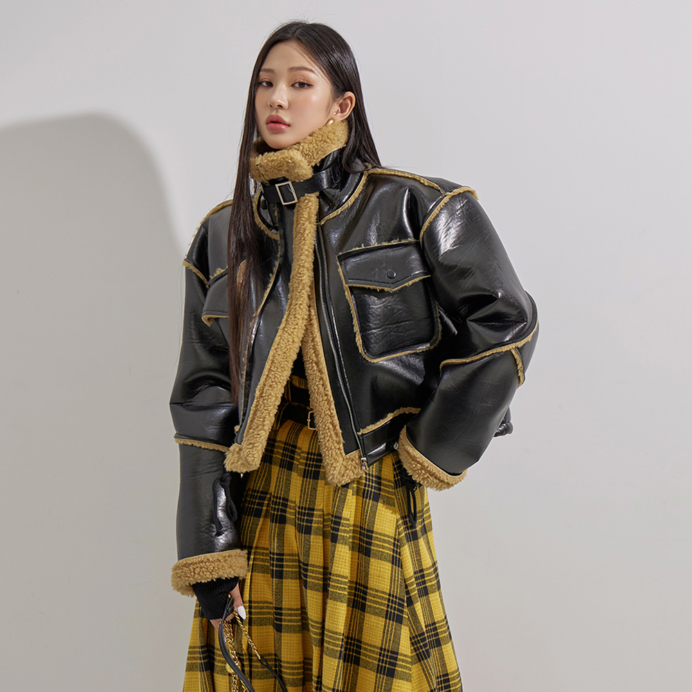 J1751 glossy Leather Color scheme shearling jacket*boucle lining* Korea