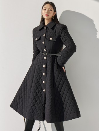 D4615 Quilting A-line Long Coat Dress(Belt Set) Korea