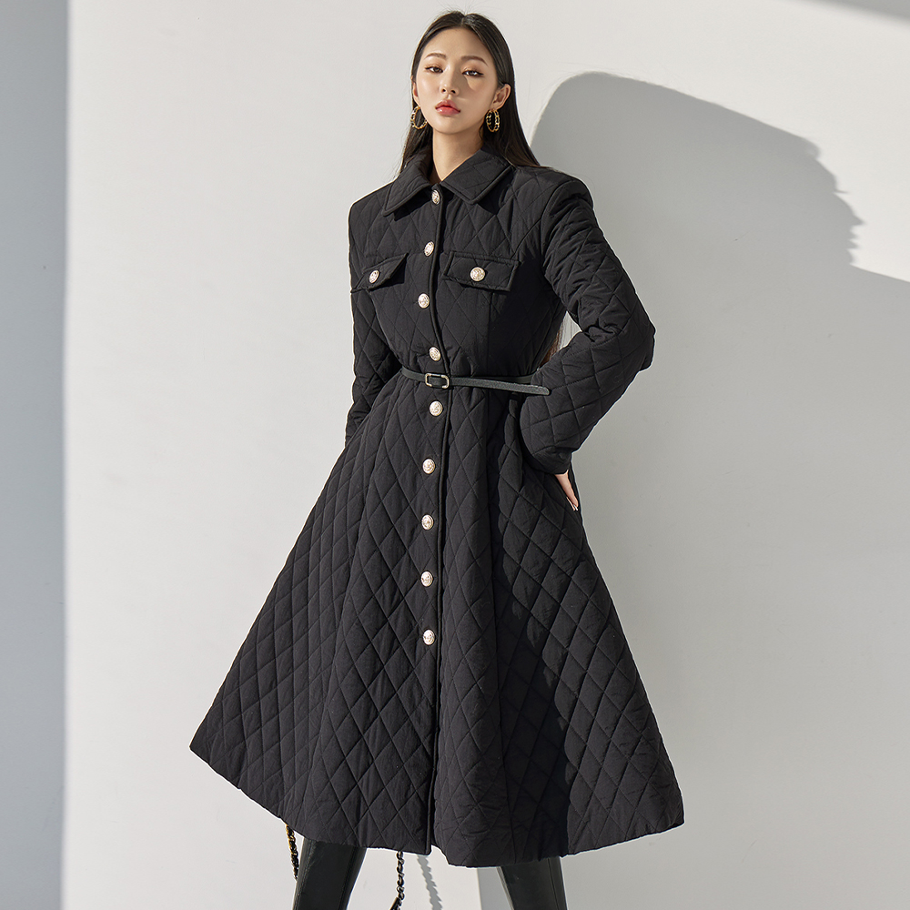 D4615 quilting A-line Long coat Dress(Belt set)*Mink lining*(15th REORDER) Korea