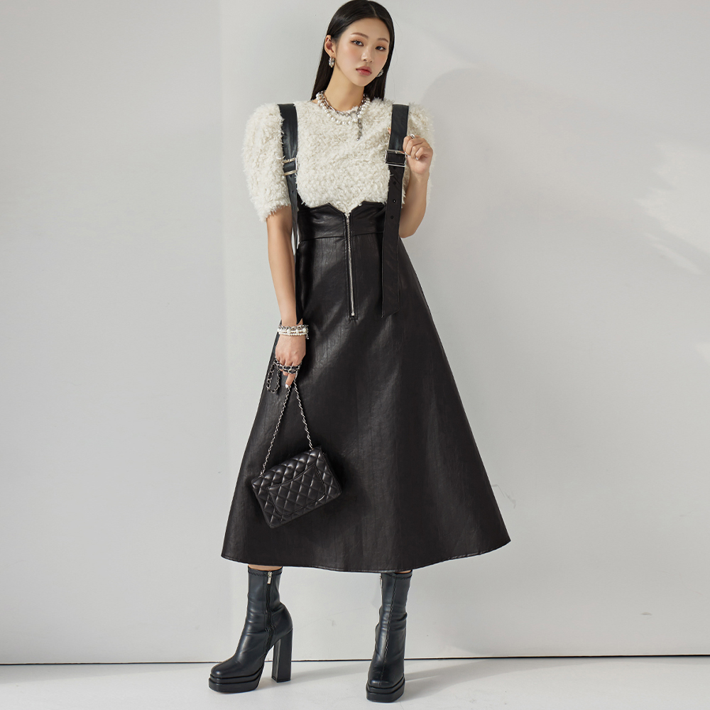 D4609 Leather suspender midi Dress(String adjustable)(6th REORDER) Korea