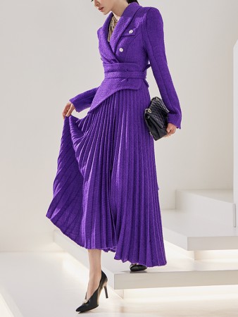 D4612 Wool Tweed Long Dress(Belt Set) Korea