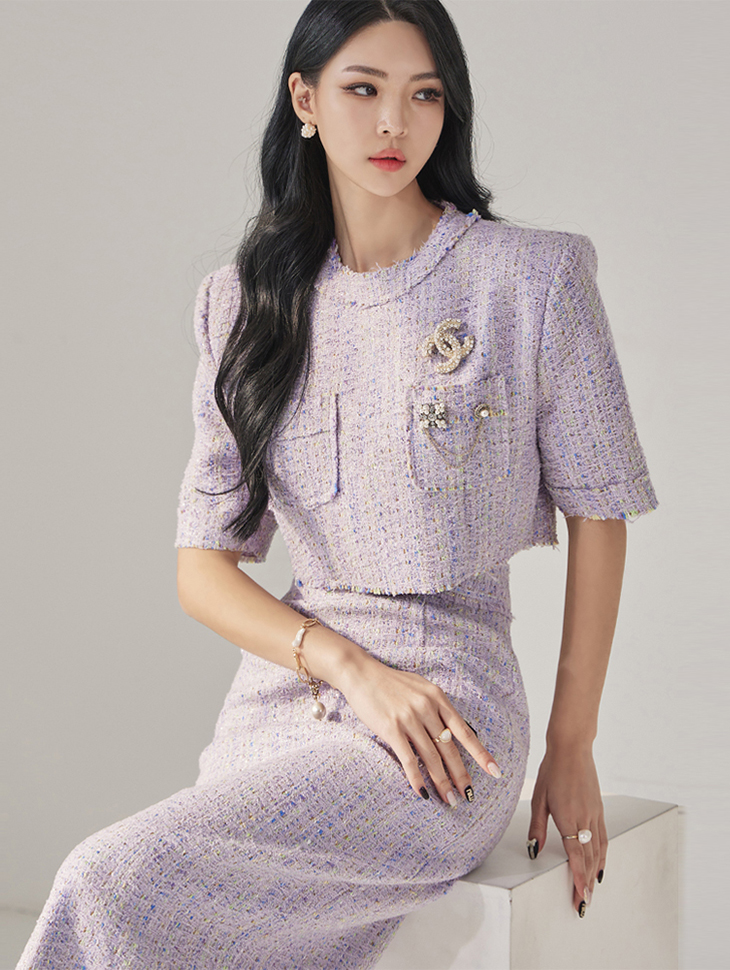 B9140 Pastel Tweed Crop blouse Korea