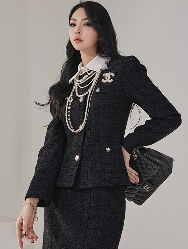 J1761 Tweed single Jacket(Collar detachable) Korea