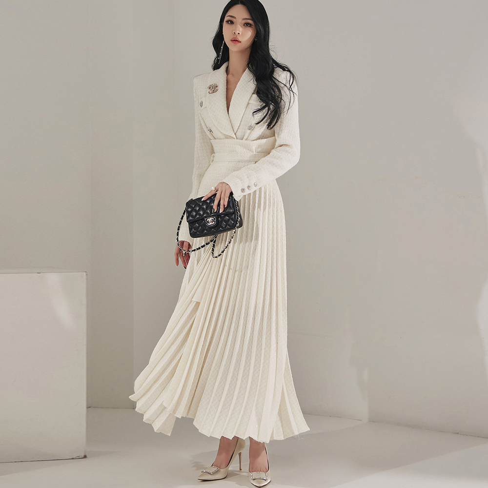 D4612 폴던 wool Tweed Long Dress(Belt set)(15th REORDER) Korea