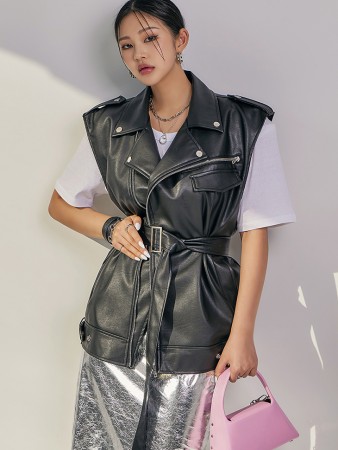 J1762  Leather over fit vest(Belt set) Korea