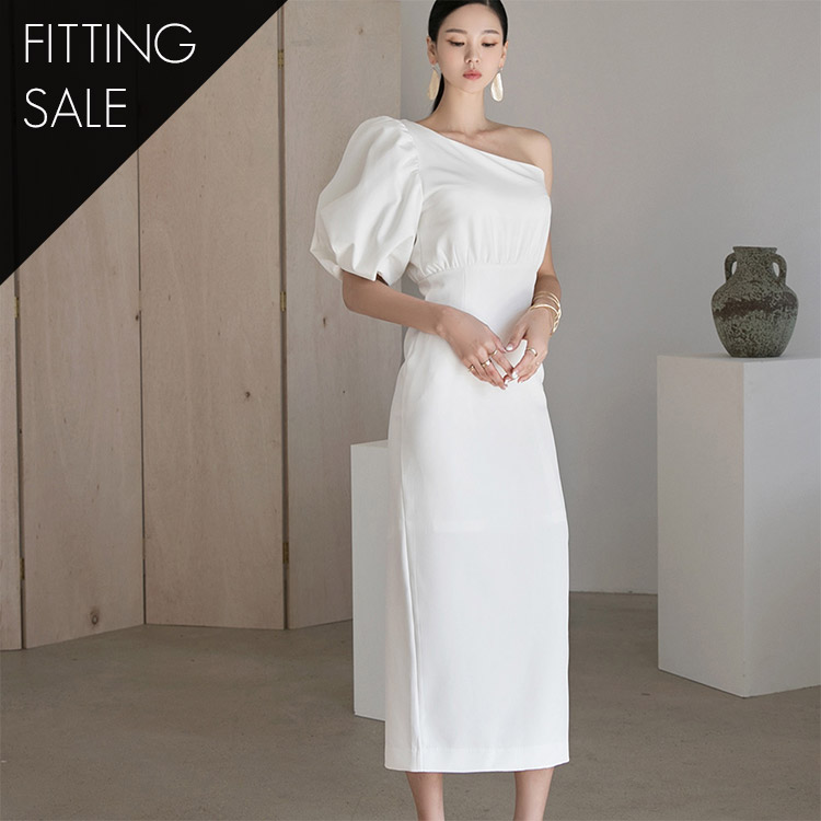 PS2778 엘린즈 One shoulder Puff midi Dress*Fitting sale* Korea