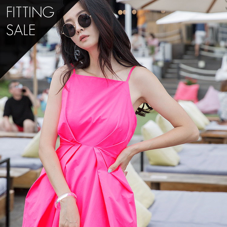 PS2782 데넬 Neon pin tuck Sleeveless Long Dress*Fitting sale* Korea