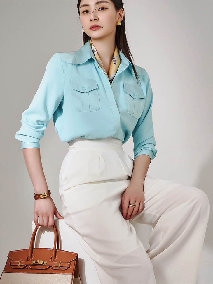 B2795 silky spring Two pocket Shirt blouse(12nd REORDER) Korea