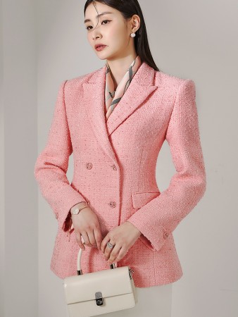 J1782 wool Tweed Double Button Half Jacket Korea