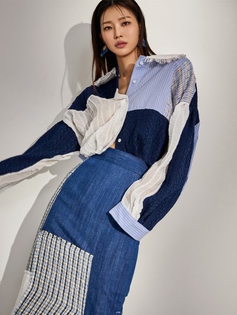 S527 블린 Tweed knit See-through Color scheme Shirt Korea
