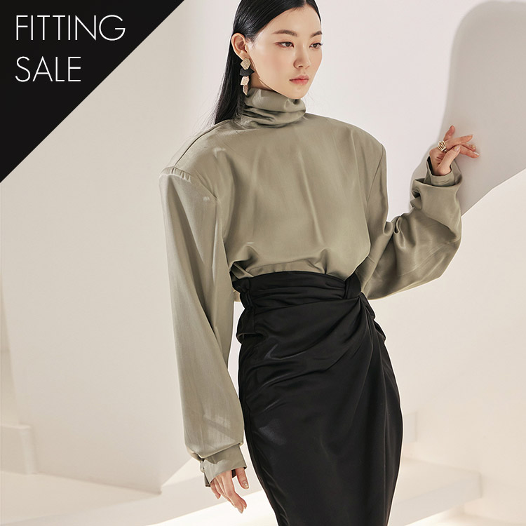 PS2811 Shining high neck Shirring Pad blouse*Fitting sale* Korea