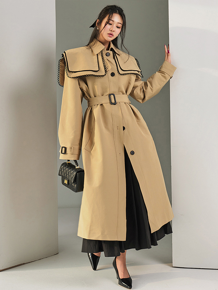 J1798  Sailor Collar trench coat(Collar detachable)(Belt set) Korea