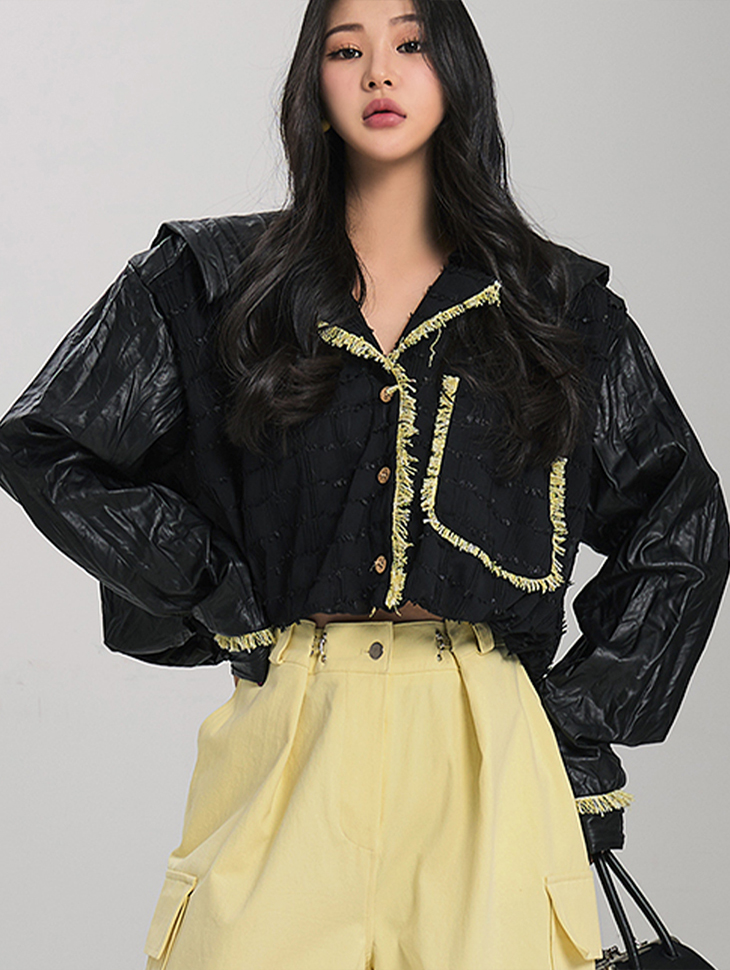B2796 베아 Leather fringe balloon blouse Korea