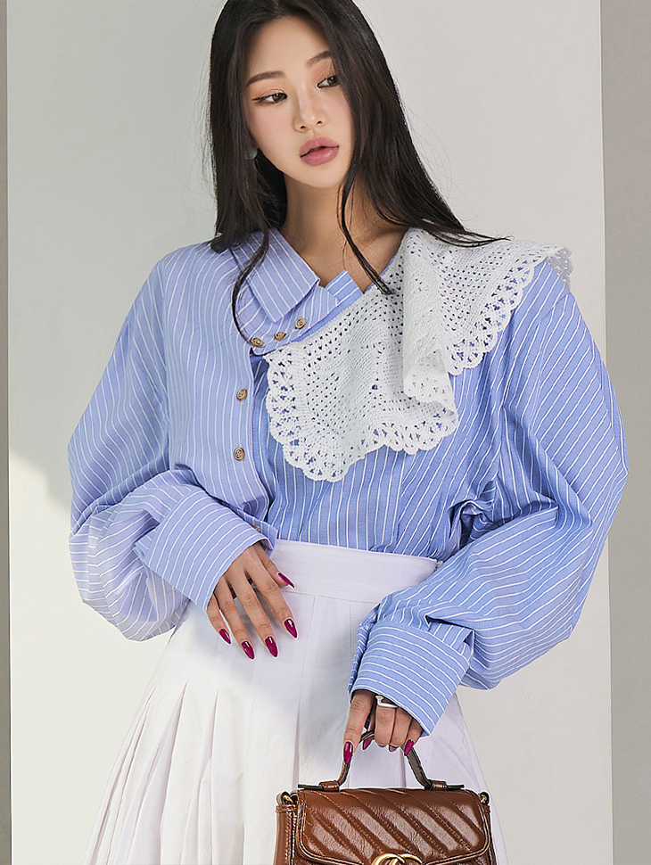 B2799 제린 Unbalance Lace Collar blouse Korea