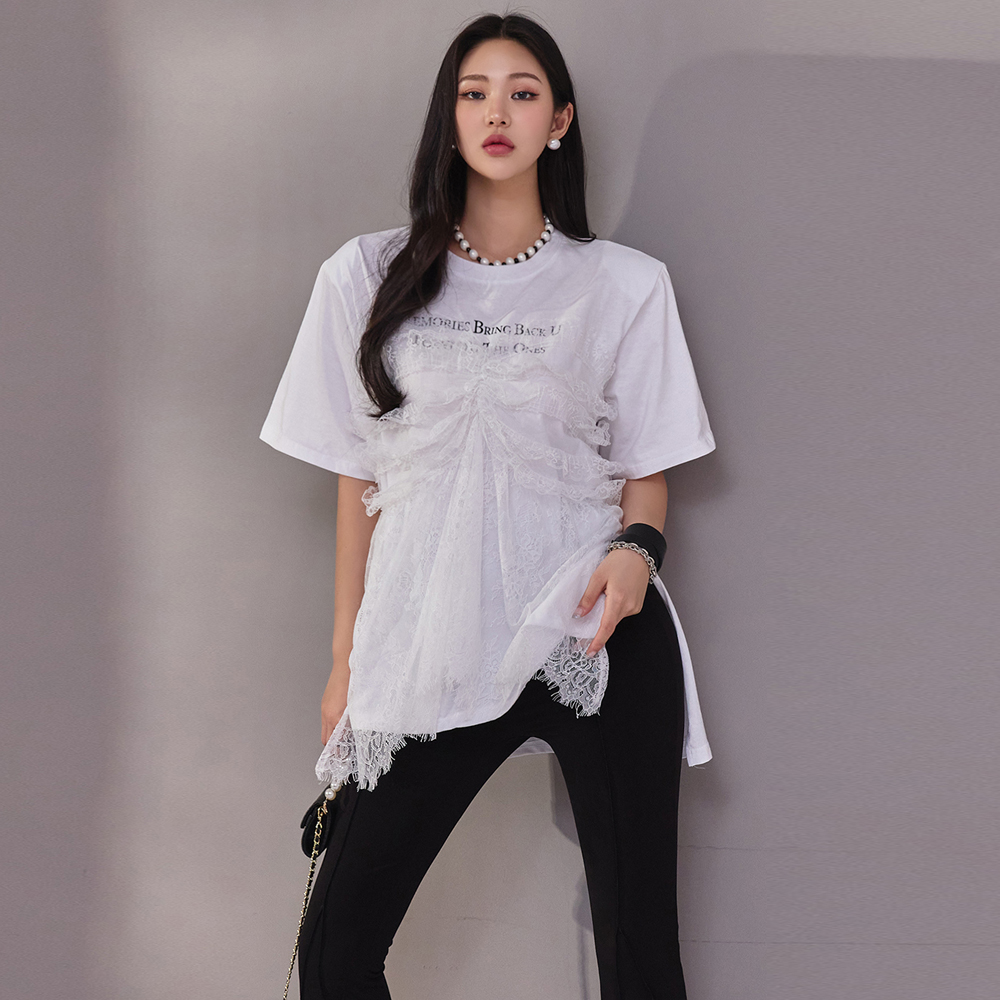 E3010 Lace Loose Fit Short Sleeve Top Korea