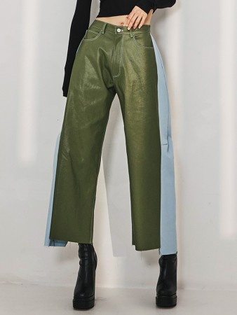 P2809 side Color scheme wide pants Korea