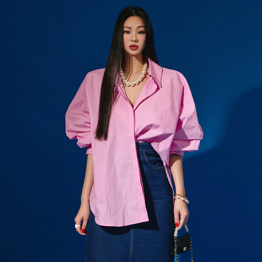 S537 Basic Oversized Fit Asymmetric Shirt Korea