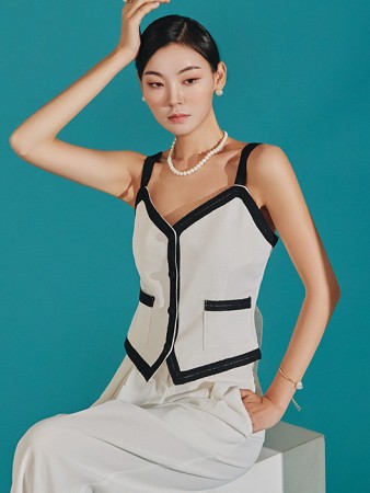J1874 Tweed Color Scheme Sleeveless Single Vest Korea