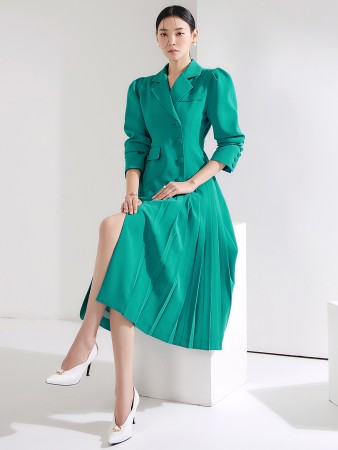 D4622  Unbalance pleats single Button Dress Korea