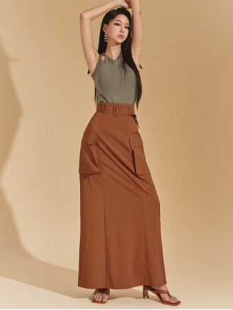 SK9105 Basic Big Two Pocket Maxi Skirt(Belt set) Korea