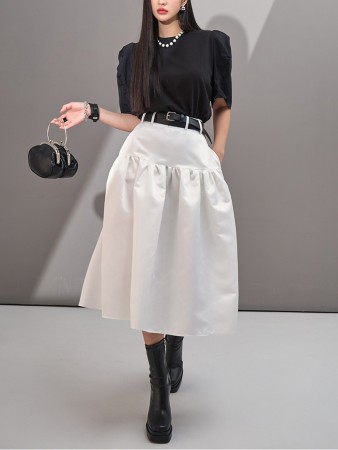 SK2450 Satin Flare Midi Skirt(Belt set) Korea
