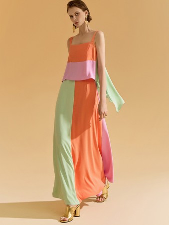 D9449 Color Scheme Sleeveless Long Dress Korea