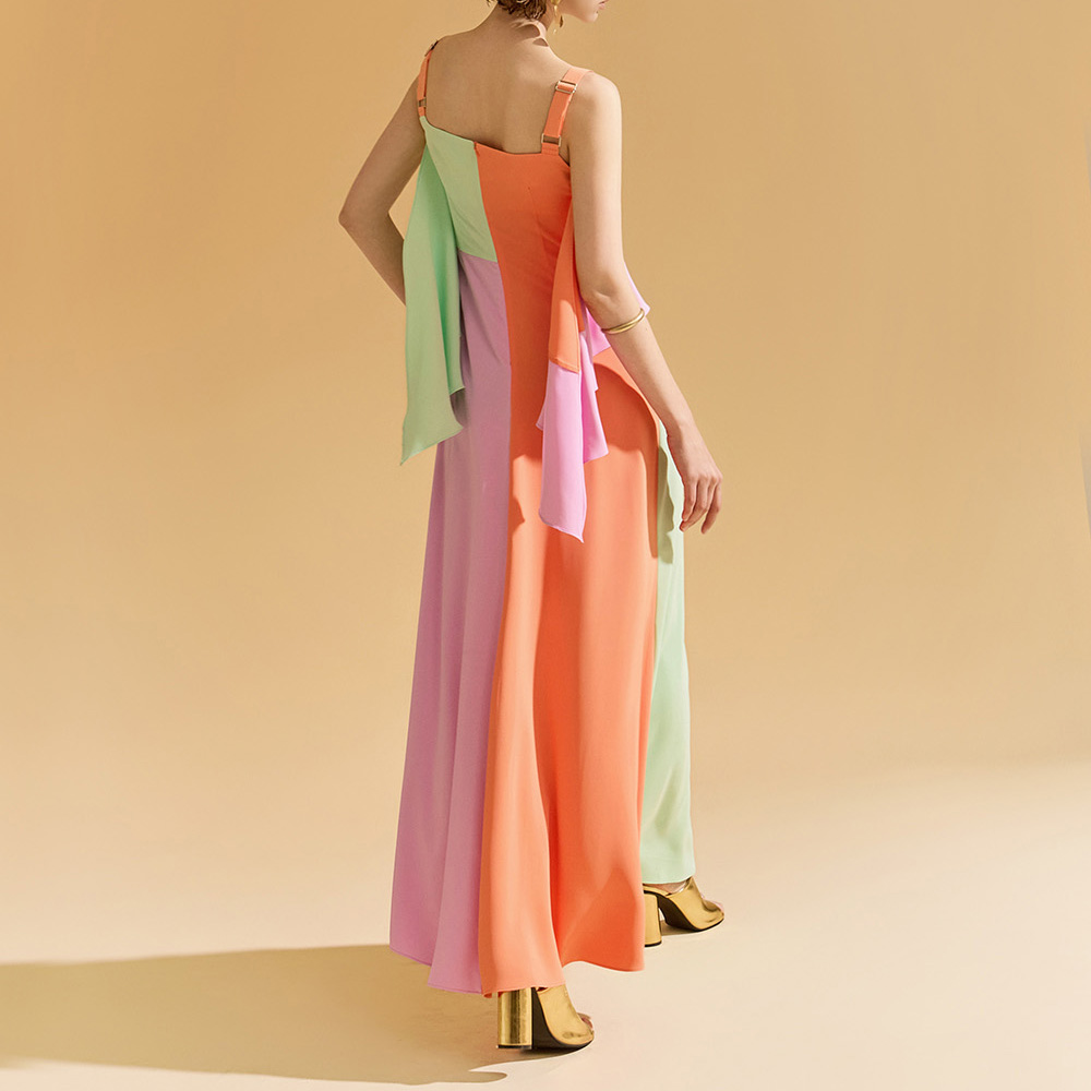 D9449 Color Scheme Sleeveless Long Dress Korea