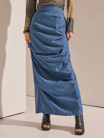 SK2516  Pintuck Shirring Bendable Long Skirt Korea