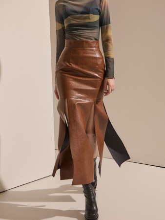 SK9185 Leather High Waist Slit Long Skirt Korea