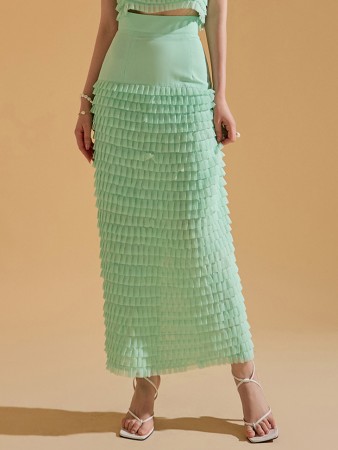 SK9205 Cancan Frill High Waist Long Skirt Korea