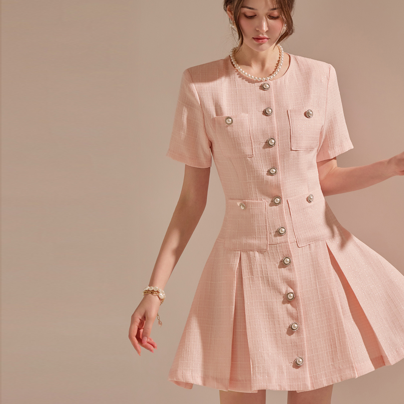 D4765 Tweed Half Mini Dress Korea