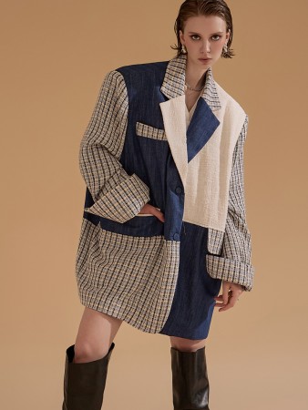 J9229 Tweed Denim Color scheme Oversized Single Jacket Korea
